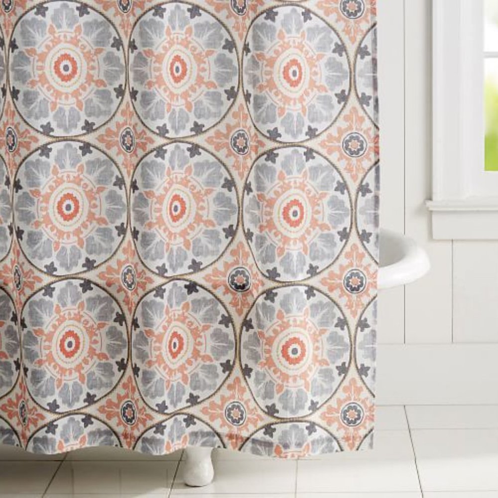 Pottery Barn Veronica Organic Shower Curtain Multi 72"x72" Gray Orange Medallion